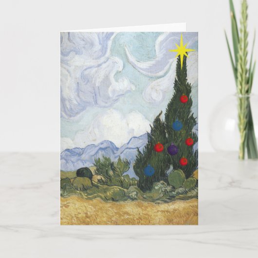Van Gogh Cypress Artiest Kerst Kaart (Voorkant)