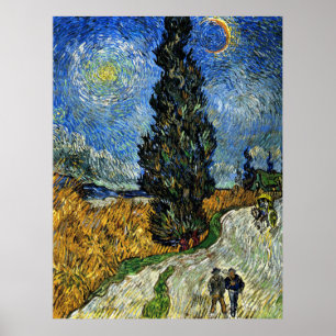 Van Gogh - Cypress tegen een Starry Sky Poster