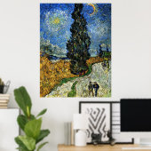 Van Gogh - Cypress tegen een Starry Sky Poster (Thuiskantoor)