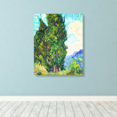 Van Gogh - Cypresses, 1889 fijn kunstschilderij Canvas Afdruk (Insitu (Houten vloer))