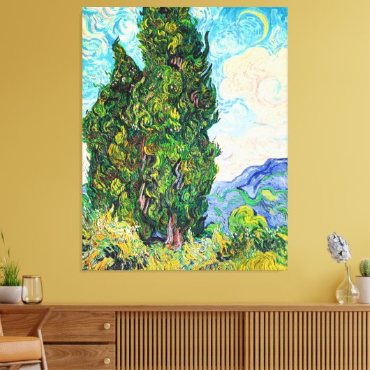 Van Gogh - Cypresses, 1889 fijn kunstschilderij Canvas Afdruk (Insitu (Woonkamer))