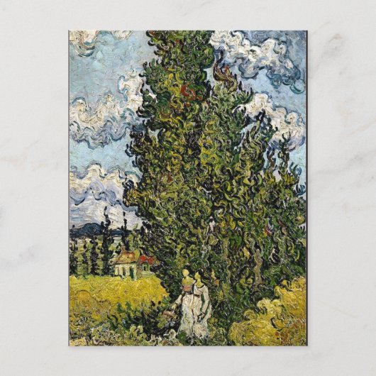 Van Gogh - Cypresses met twee vrouwen Briefkaart (Voorkant)