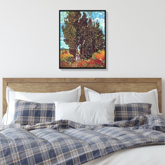 Van Gogh - Cypresses met twee Vrouwen figuren Canvas Afdruk (Insitu (Slaapkamer))