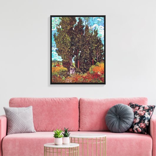 Van Gogh - Cypresses met twee Vrouwen figuren Canvas Afdruk (Insitu (Woonkamer))