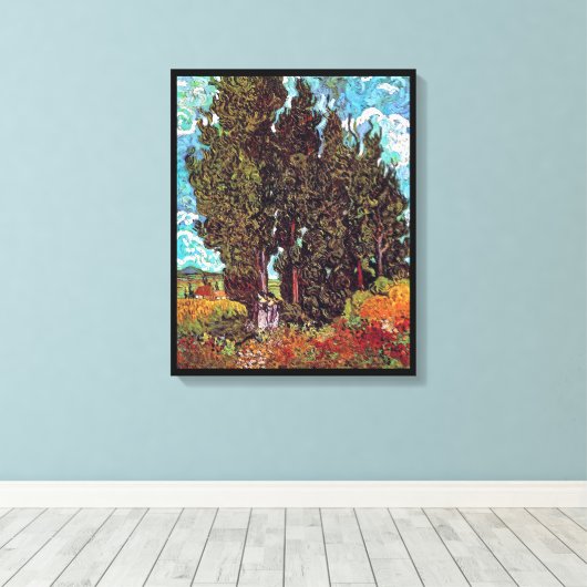 Van Gogh - Cypresses met twee Vrouwen figuren Canvas Afdruk (Insitu (Houten vloer))