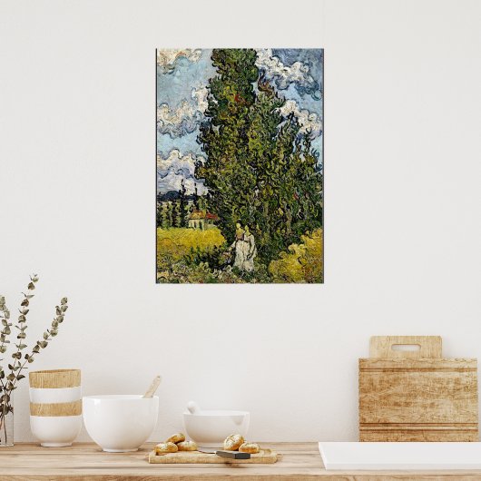 Van Gogh - Cypresses with Two Women Poster (Keuken)