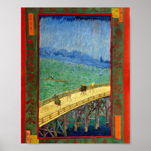 Van Gogh De brug in de Regen na Hiroshige Poster (Voorkant)
