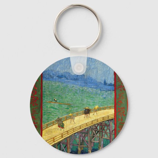 Van Gogh De brug in de Regen na Hiroshige Sleutelhanger (Voorkant)