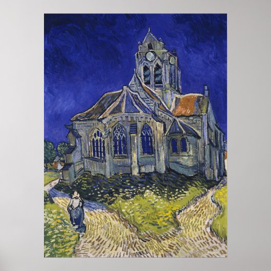 Van Gogh De kerk te Auvers Blauwe lucht Kunst Poster (Voorkant)