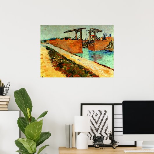 Van Gogh - De Langloisbrug met weg Poster (Thuiskantoor)
