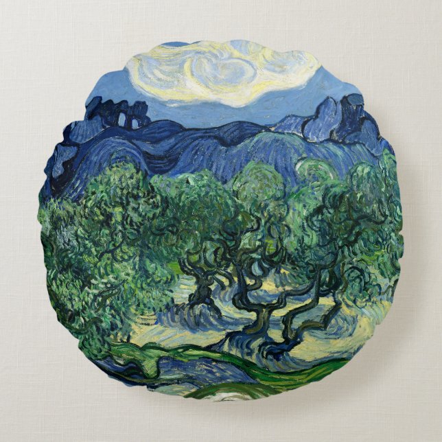 Van Gogh De olijfbomen landschapschildering Rond Kussen (Voorkant)