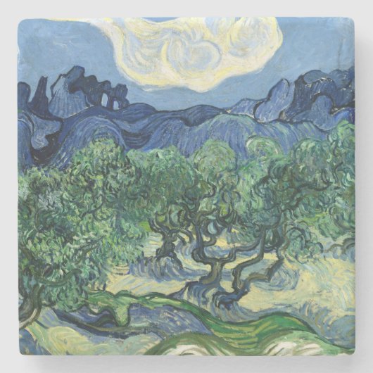Van Gogh De olijfbomen landschapschildering Stenen Onderzetter (Voorkant)
