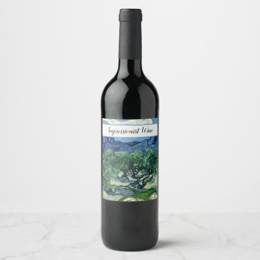 Van Gogh De olijfbomen landschapschildering Wijn Etiket (Voorkant)