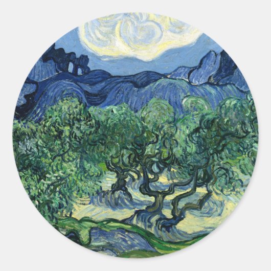 Van Gogh De olijfbomen Landschapsschilderij Ronde Sticker (Voorkant)