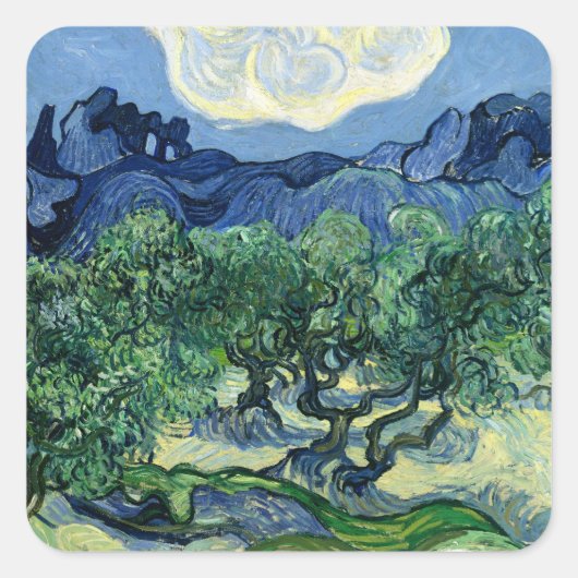 Van Gogh De olijfbomen Landschapsschilderij Vierkante Sticker (Voorkant)