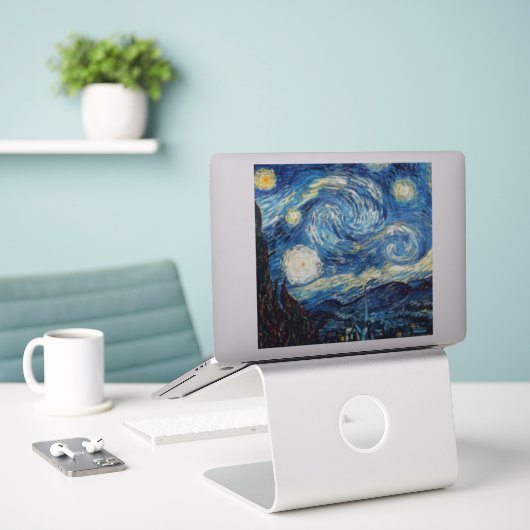 Van Gogh - De sterrenhemel Sticker (Laptop op bureau)