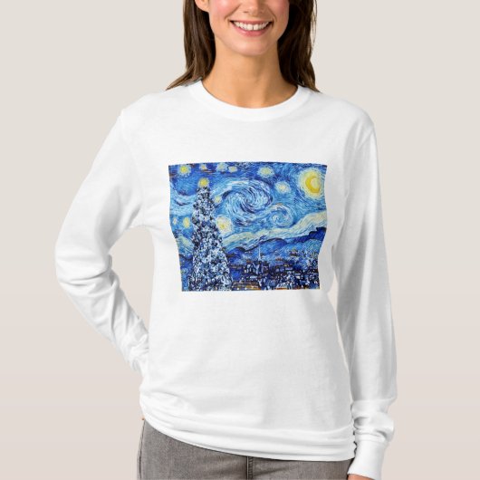 Van Gogh - De sterrenhemel - Witte Kerst Kunst T-shirt (Voorkant)