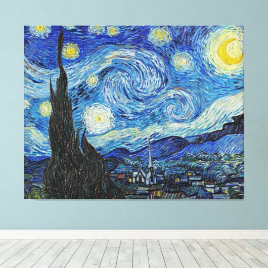 Van Gogh - De sterrennacht Canvas Afdruk (Insitu (Houten vloer))