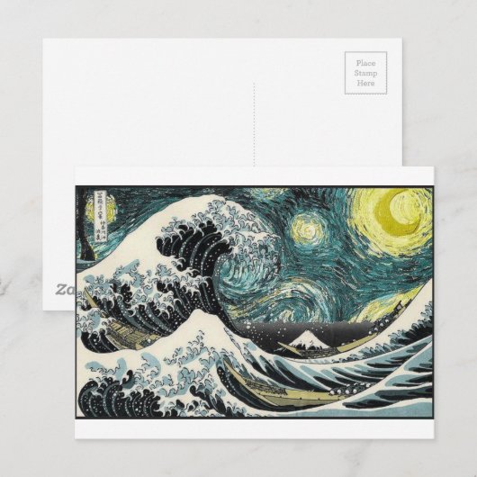 Van Gogh de Sterrennacht - Hokusai de Grote Golf Briefkaart (Voorkant / Achterkant)