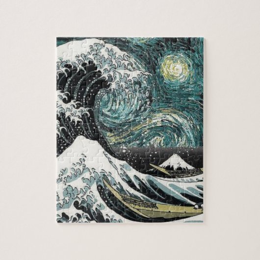 Van Gogh de Sterrennacht - Hokusai de Grote Golf Legpuzzel (Verticaal)