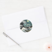 Van Gogh de Sterrennacht - Hokusai de Grote Golf Ronde Sticker (Envelop)