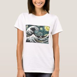 Van Gogh de Sterrennacht - Hokusai de Grote Golf T-shirt