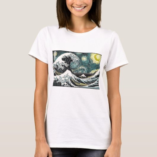 Van Gogh de Sterrennacht - Hokusai de Grote Golf T-shirt (Voorkant)