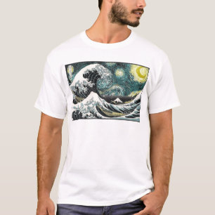 Van Gogh de Sterrennacht - Hokusai de Grote Golf T-shirt