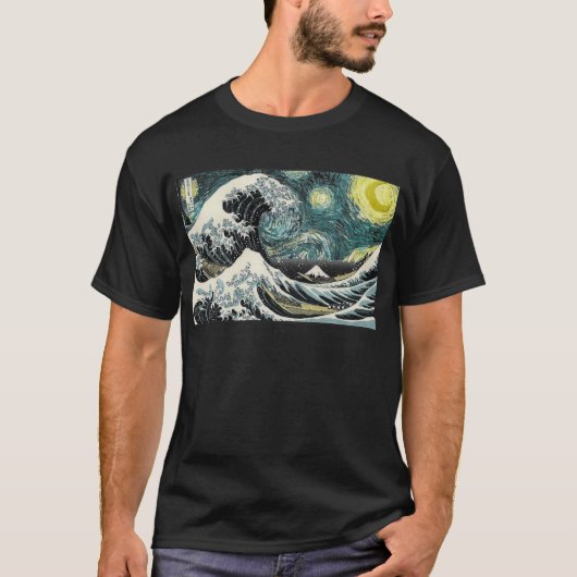 Van Gogh de Sterrennacht - Hokusai de Grote Golf T-shirt (Voorkant)
