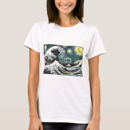 Van Gogh de Sterrennacht - Hokusai de Grote Golf T-shirt