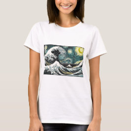 Van Gogh de Sterrennacht - Hokusai de Grote Golf T-shirt