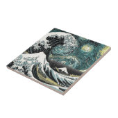 Van Gogh de Sterrennacht - Hokusai de Grote Golf Tegeltje (Zijkant)