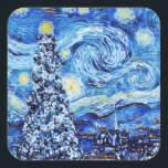 Van Gogh - de Sterrennacht - White Kerstsqua Vierkante Sticker<br><div class="desc">In dit ontwerp staat een kerstfeest met als thema de goedkeuring van het klassieke oliesschilderij "The Starry Nigh" door Vincent Van Gogh - de nederlandse schilder die algemeen beschouwd wordt als een van de grootste schilders van de hele tijd.</div>