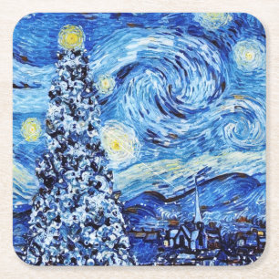 Van Gogh - de Sterrennacht - witte kerst Kartonnen Onderzetters