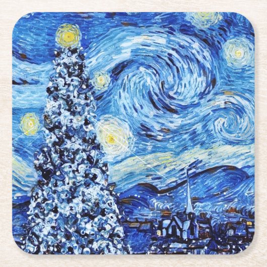 Van Gogh - de Sterrennacht - witte kerst Kartonnen Onderzetters (Voorkant)
