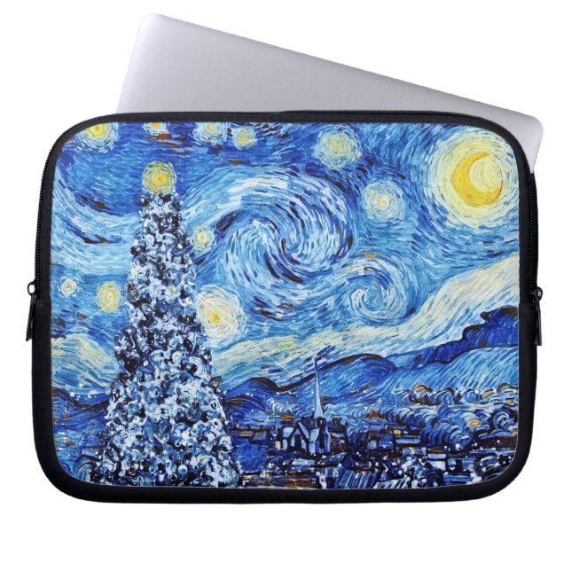 Van Gogh - de Sterrennacht - witte kerst Laptop Sleeve (Voorkant)