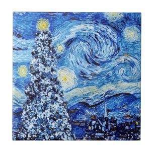 Van Gogh - de Sterrennacht - witte kerst Tegeltje