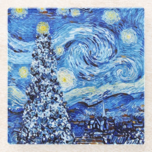 Van Gogh - de Sterrennacht - witte kerst Thans Glazen Onderzetter