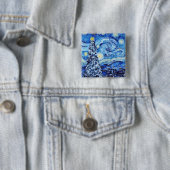 Van Gogh - de Sterrennacht - witte kerst Vierkante Button 5,1 Cm (In situ)
