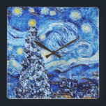 Van Gogh - de Sterrennacht - witte kerst Vierkante Klok<br><div class="desc">In dit ontwerp staat een kerstcadeautje voor het klassieke oliesschilderij "The Starry Nigh" van Vincent Van Gogh - de nederlandse schilder die algemeen beschouwd wordt als een van de grootste schilders van de hele tijd.</div>