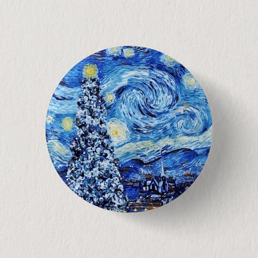 Van Gogh - de Sterrennacht - Witte kerstbal Ronde Button 3,2 Cm (Voorkant)