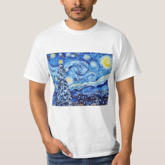 Van Gogh - de Sterrennacht - witte kerstkunst T-shirt (Voorkant)