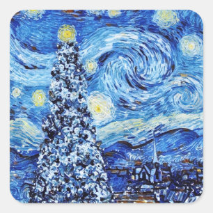 Van Gogh - de Sterrennacht - Witte Kerstmis T-Sh Vierkante Sticker