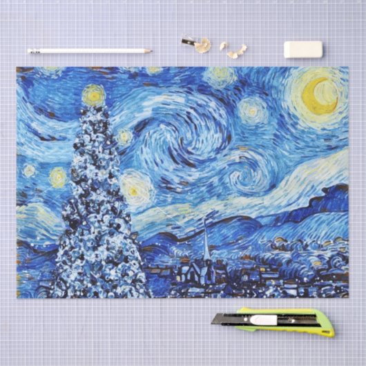 Van Gogh - de Sterrennacht - Witte kerstmis Tissuepapier (Craft)