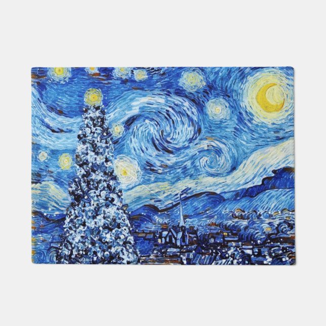 Van Gogh - de Sterrennacht - Witte kerstpost Deurmat (Voorkant)