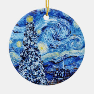 Van Gogh - de Sterrennacht - Witte kerstpost Keramisch Ornament