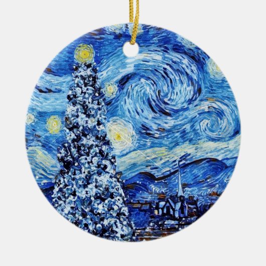 Van Gogh - de Sterrennacht - Witte kerstpost Keramisch Ornament (Voorkant)