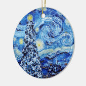 Van Gogh - de Sterrennacht - Witte kerstpost Keramisch Ornament (Links)