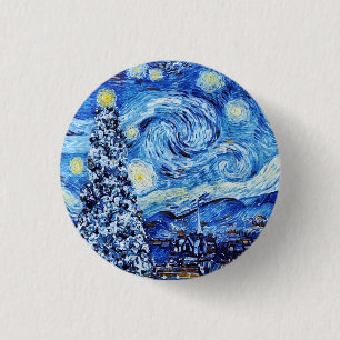 Van Gogh - de Sterrennacht - Witte kerstpost Ronde Button 3,2 Cm