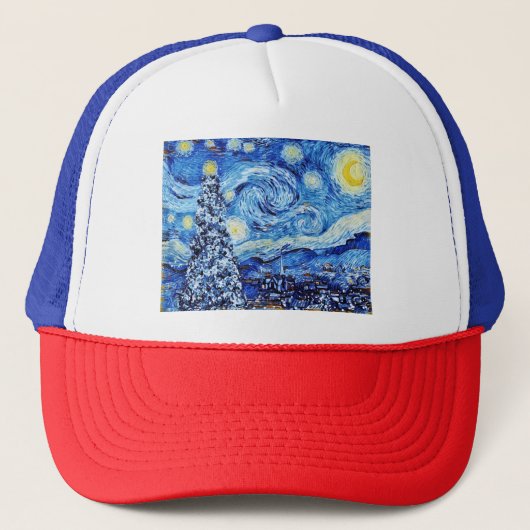 Van Gogh - de Sterrennacht - Witte kerstpost Trucker Pet (Voorkant)